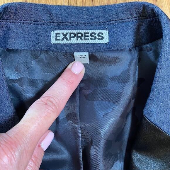 Express Photographer Tuxedo Blazer Blue Black Men 40R Slim Fit Satin Lapel - Picture 4 of 12